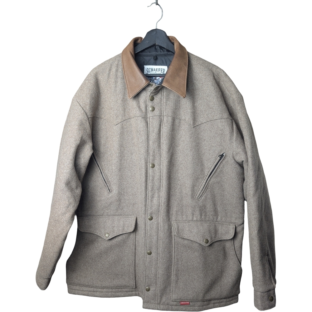 Schaefer Outfitter Style 250 Wool Ranch Jacket Leather Collar USA Made Large